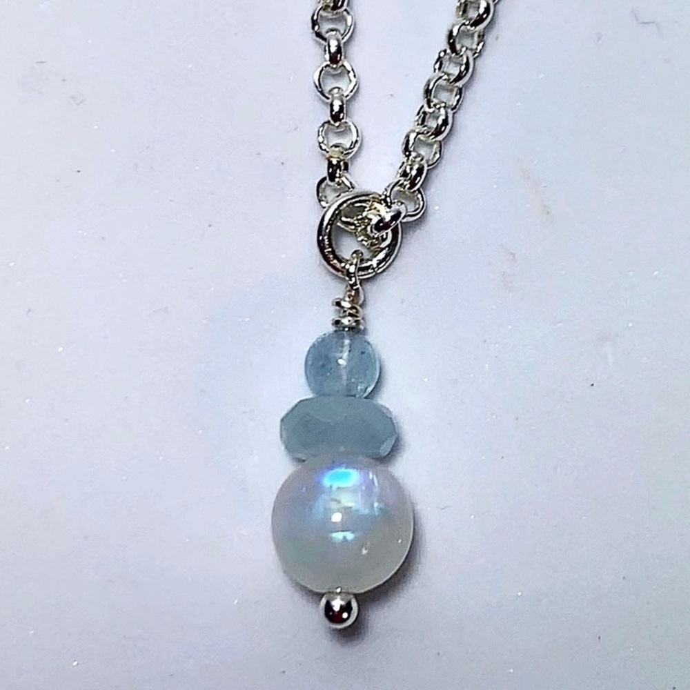 Hand Made Moonstone Aquamarine Charm Necklace
